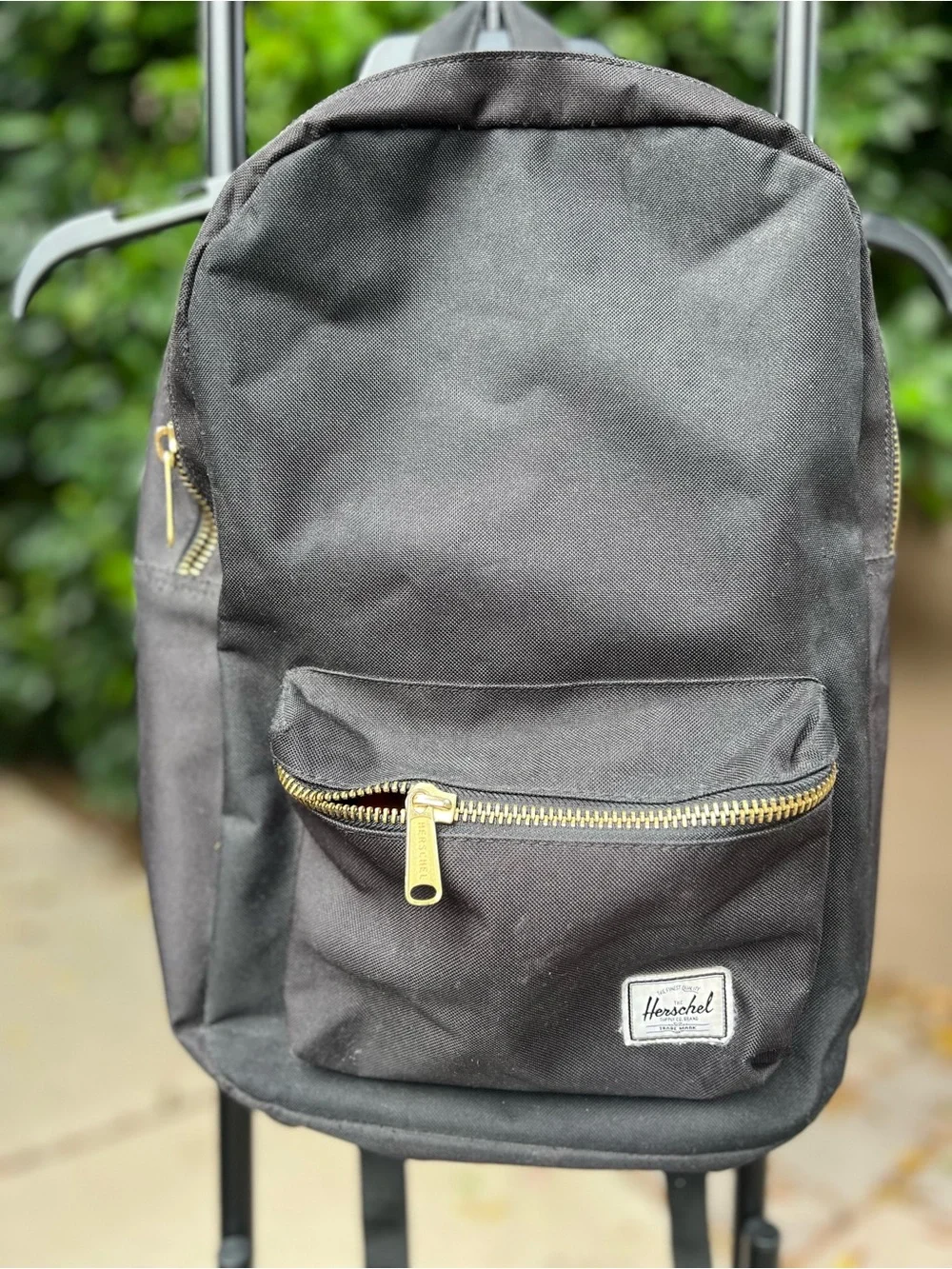 Herschel Black Backpack Gold Hardware Red Striped Lining Casual Travel